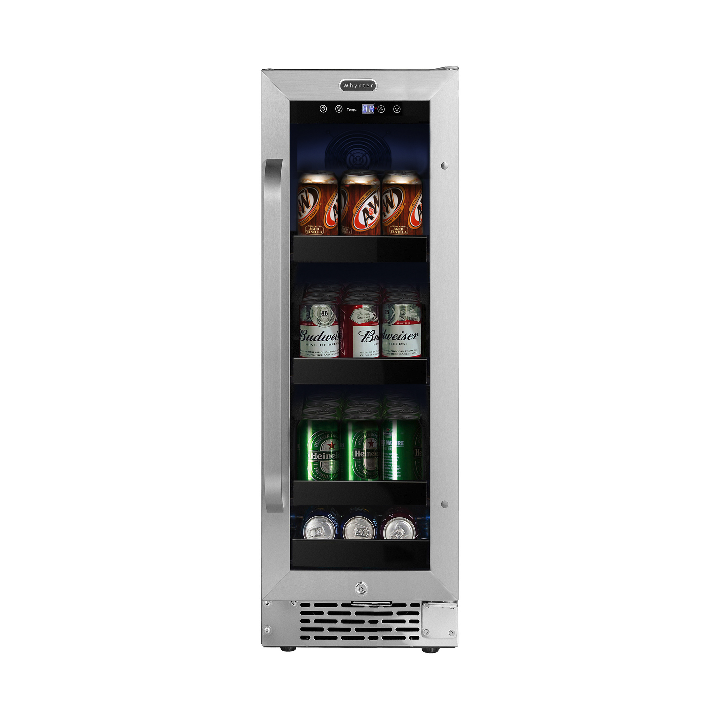 Whyter 12" Width 75 Cans Stainless Steel Beverage Refrigerator With Digital Control - View 2 | Fridge.com