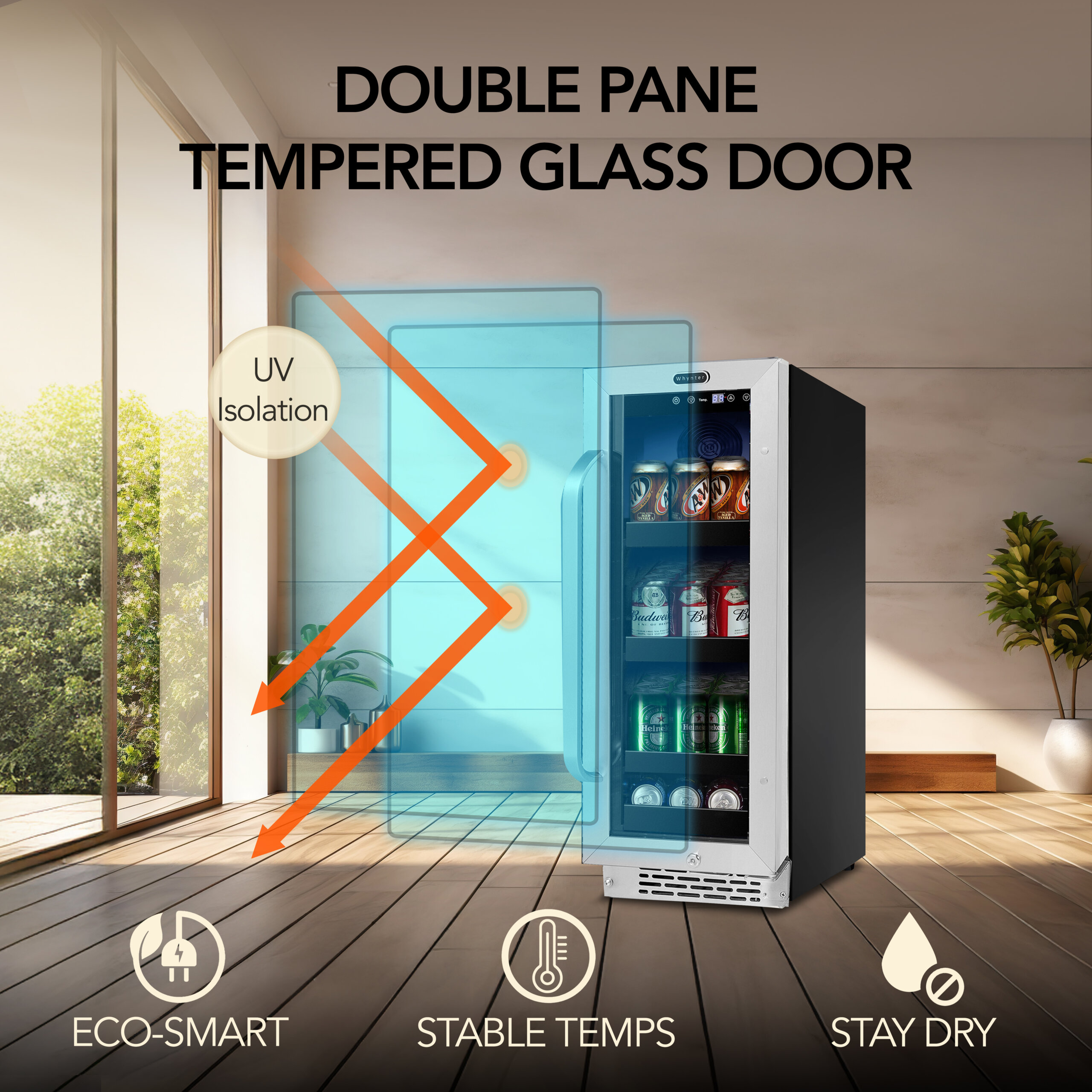 Whyter 12" Width 75 Cans Stainless Steel Beverage Refrigerator With Digital Control - View 4 | Fridge.com