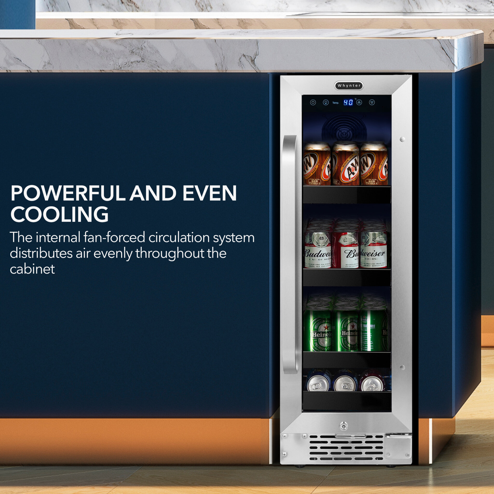 Whyter 12" Width 75 Cans Stainless Steel Beverage Refrigerator With Digital Control - View 5 | Fridge.com