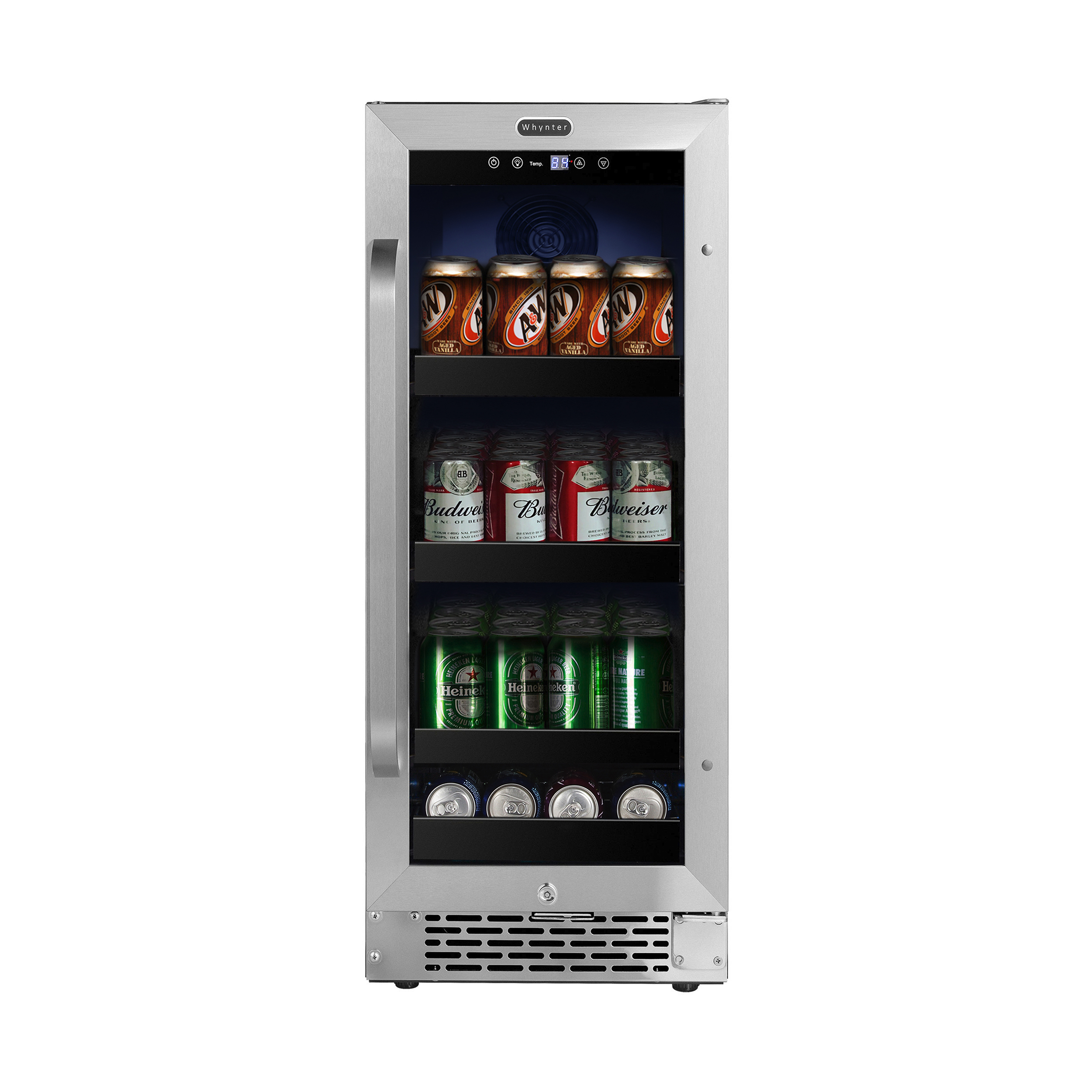 Whyter 15" Width 112 Cans Stainless Steel Beverage Refrigerator With Reversible Door - View 2 | Fridge.com