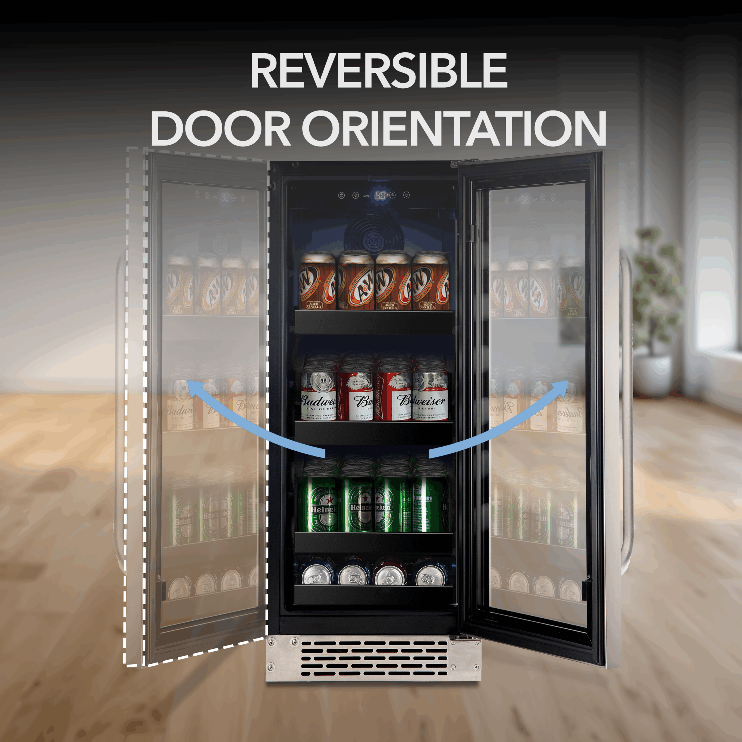 Whyter 15" Width 112 Cans Stainless Steel Beverage Refrigerator With Reversible Door - View 3 | Fridge.com