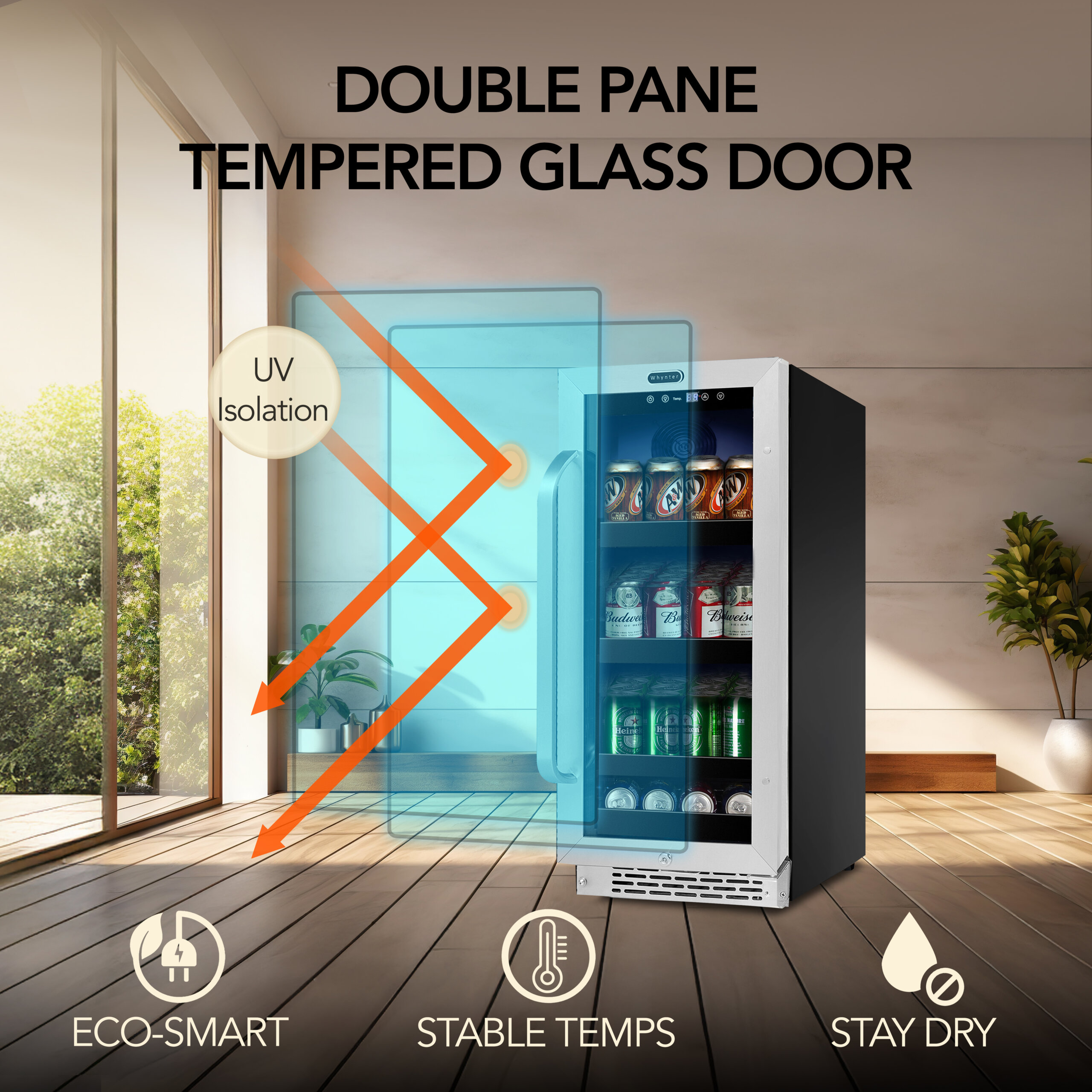 Whyter 15" Width 112 Cans Stainless Steel Beverage Refrigerator With Reversible Door - View 4 | Fridge.com
