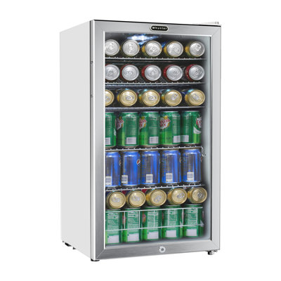 Whynter Beverage Refrigerator with Double-Layer Glass Door, 127-Can 3.1 Cu. Ft. Drink Mini Fridge with Lock, BR-128WS, Stainless Steel | Fridge.com