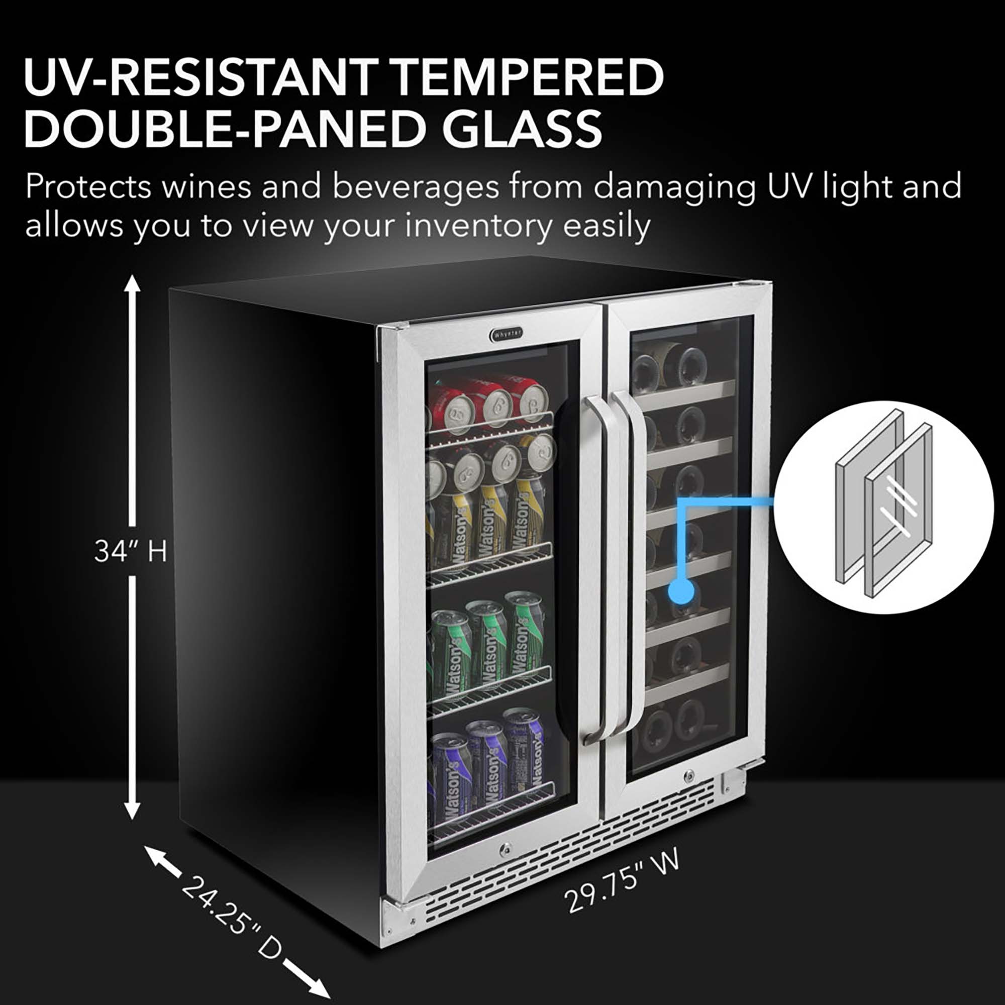 Whynter 30'' Width 33 Bottle And 112 Can Dual Zone Built-In Wine & Beverage Refrigerator - View 6 | Fridge.com