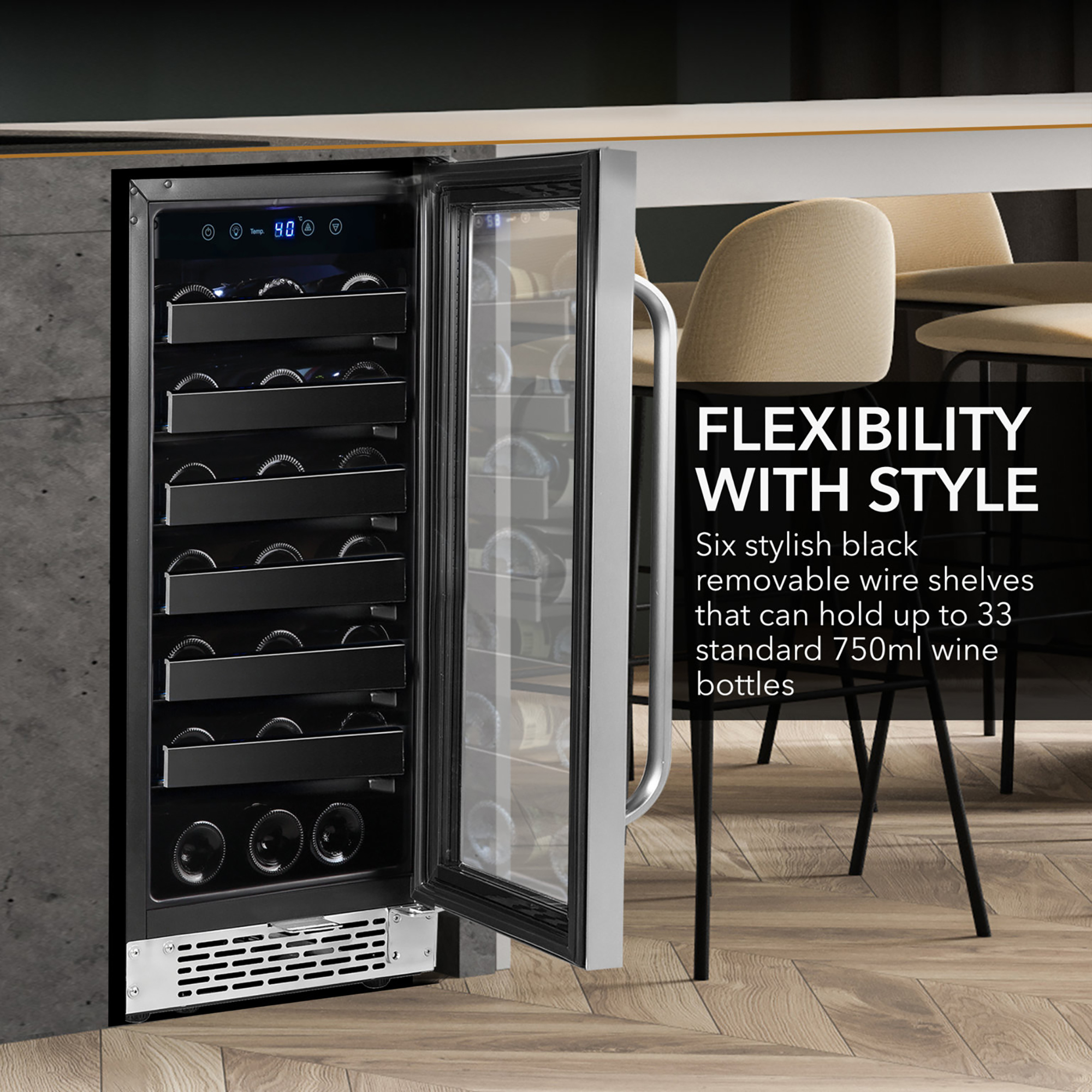 Whynter 15'' Width 33 Bottle Single Zone Built-In Wine Refrigerator - View 3 | Fridge.com