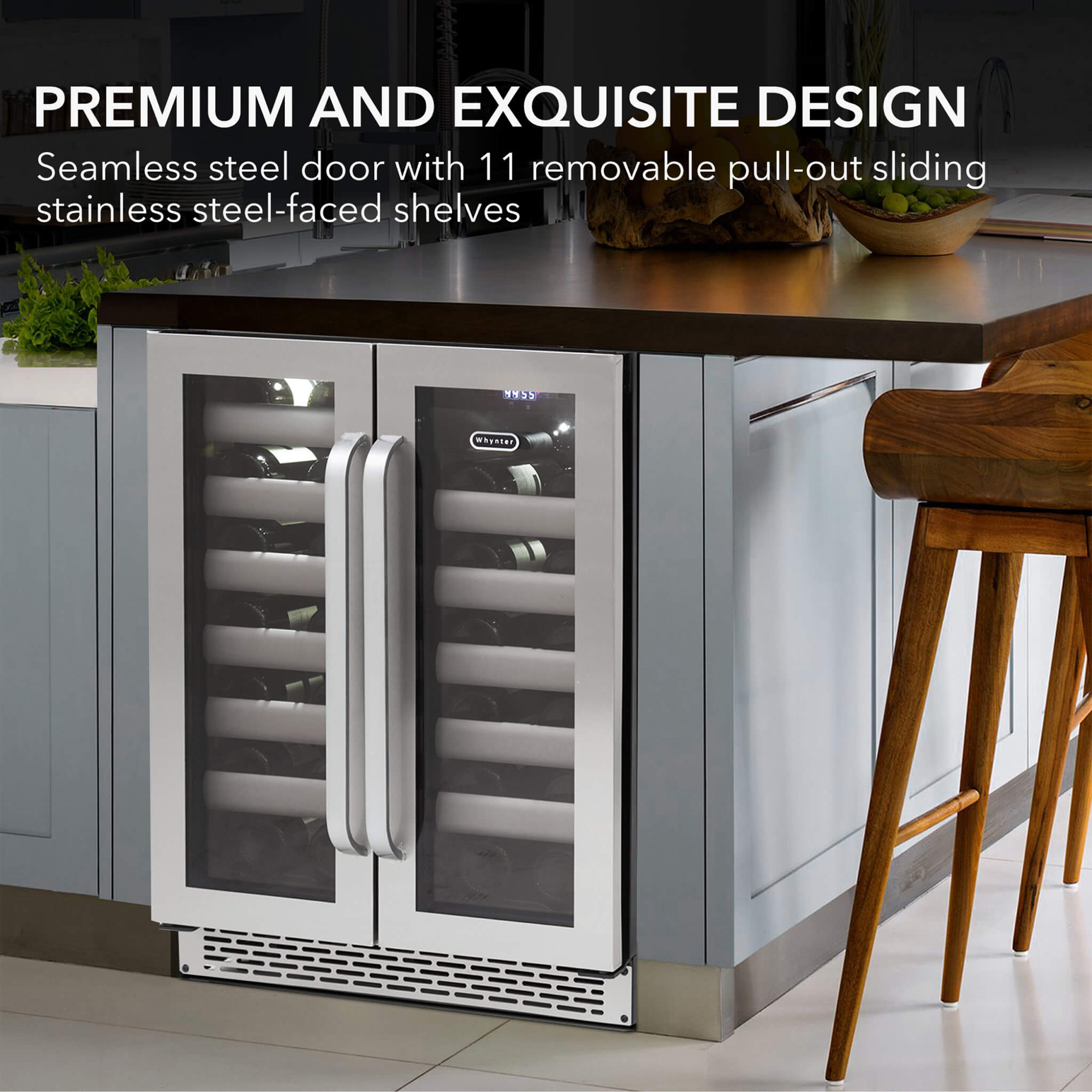 Whynter Elite 24'' Width 40 Bottle Dual Zone Wine Refrigerator With Seamless Stainless Steel Door - View 3 | Fridge.com