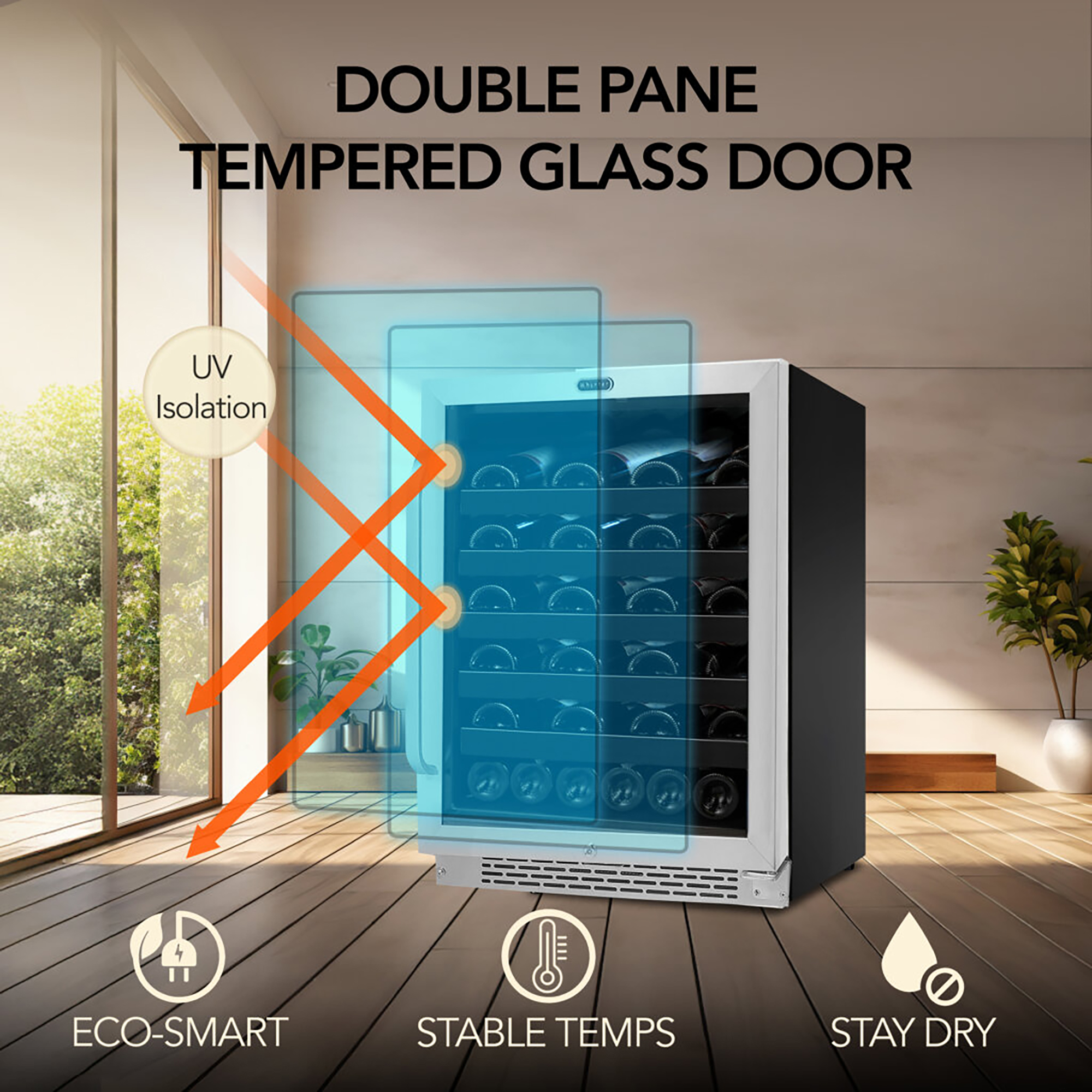 Whynter 23.5'' Width 46 Bottle Single Zone Built-In Wine Refrigerator With Lock - View 5 | Fridge.com