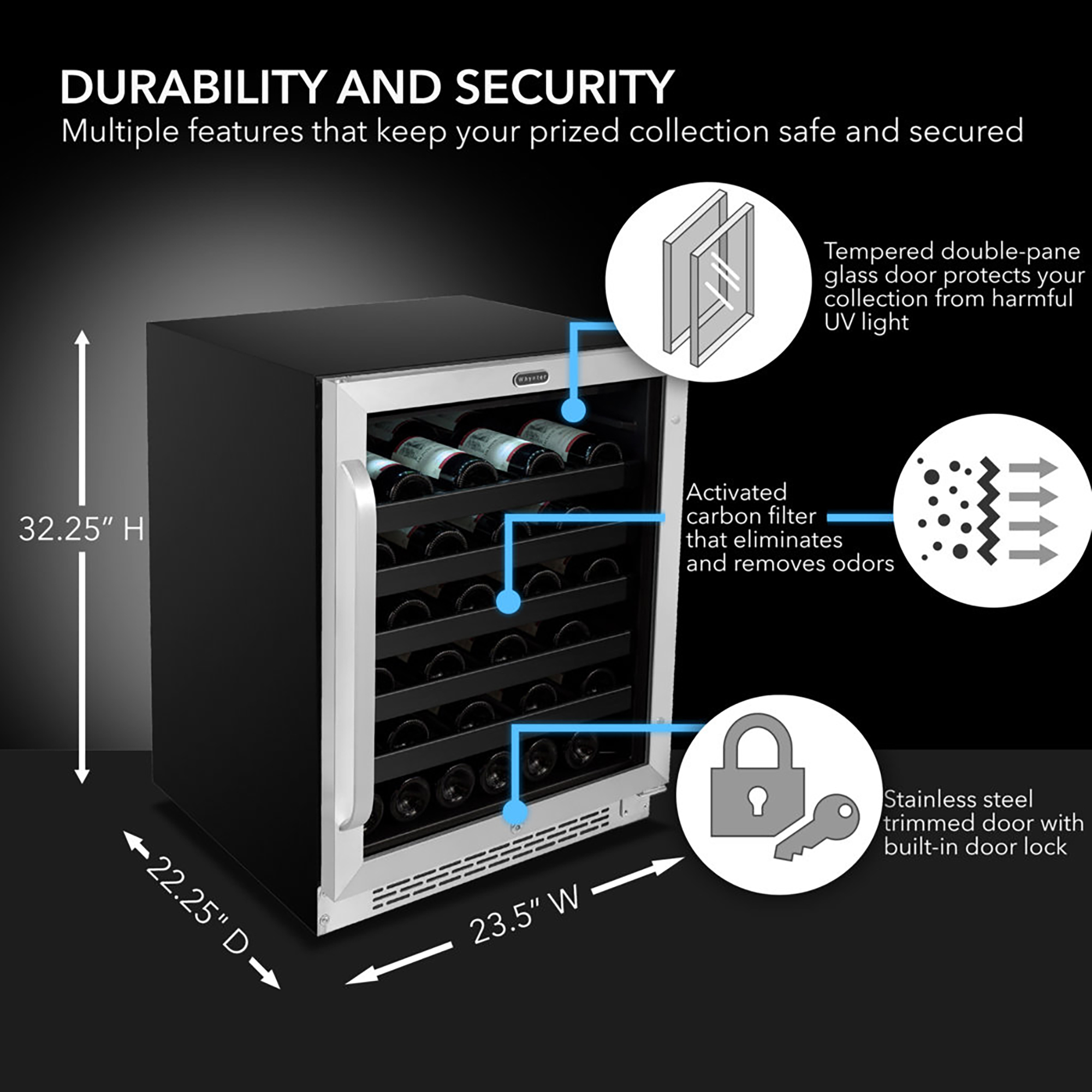 Whynter 23.5'' Width 46 Bottle Single Zone Built-In Wine Refrigerator With Lock - View 6 | Fridge.com