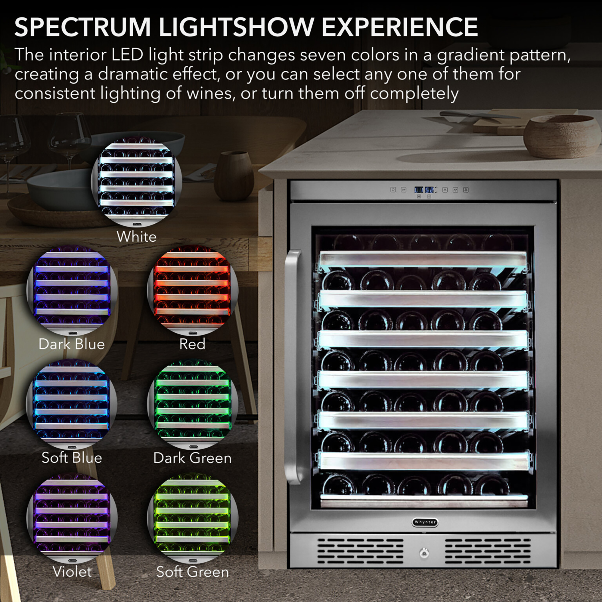 Whynter Elite 24'' Width Spectrum Lightshow 54 Bottle Built-In Wine Refrigerator With Touch Control - View 3 | Fridge.com
