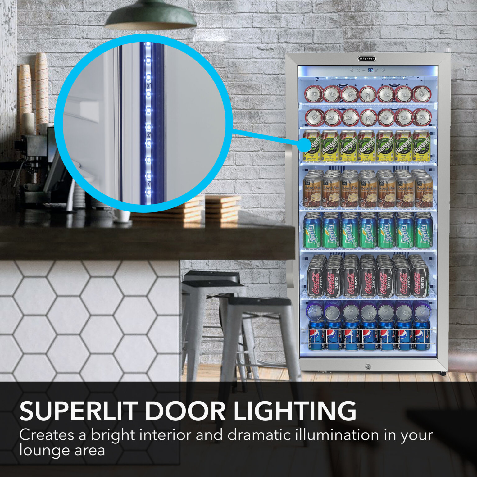 Whynter 10.6 cu. ft. 308 Cans Beverage Refrigerator With Superlit Door - View 3 | Fridge.com