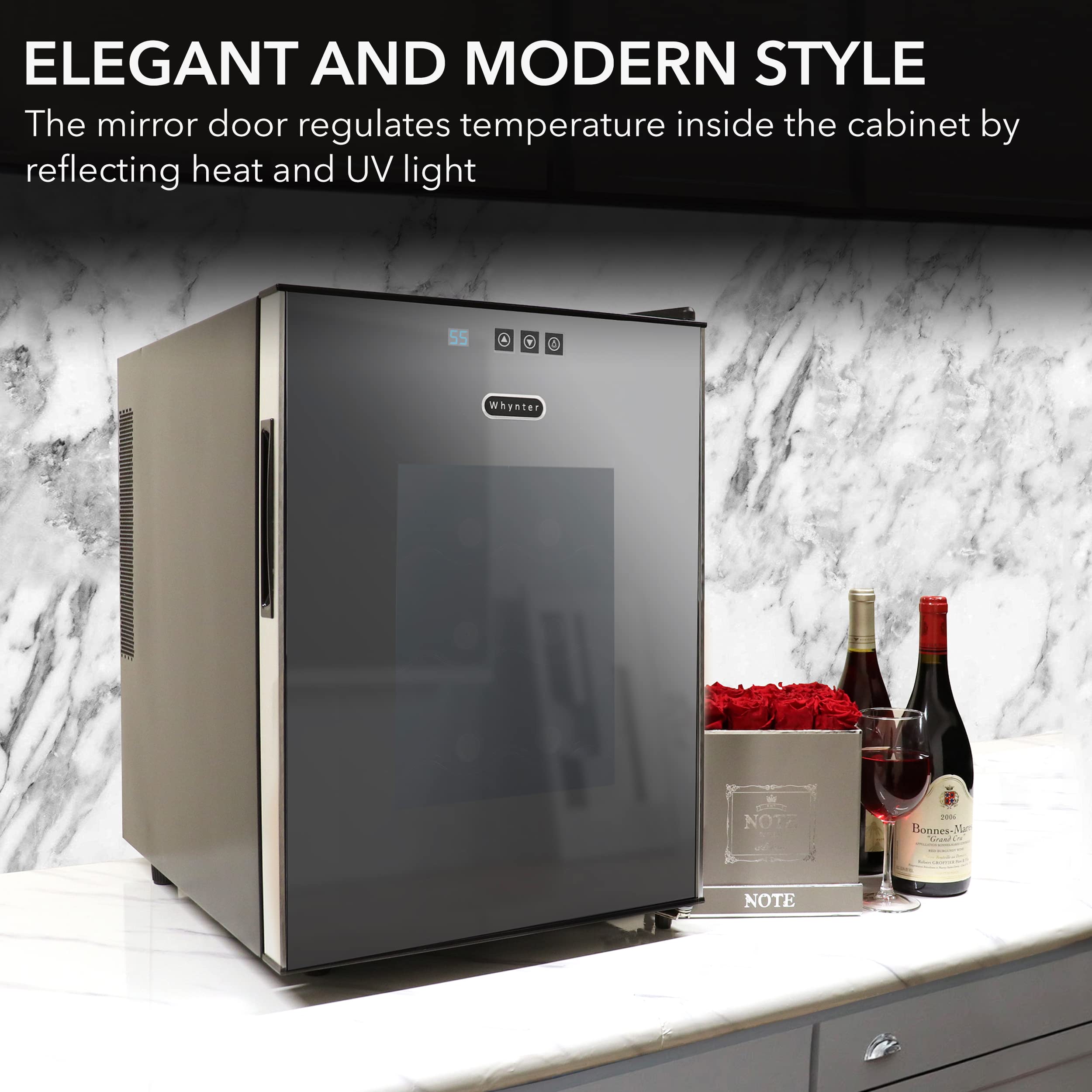 20 Bottle Thermoelectric Wine Cooler With Mirror Glass Door - View 5 | Fridge.com