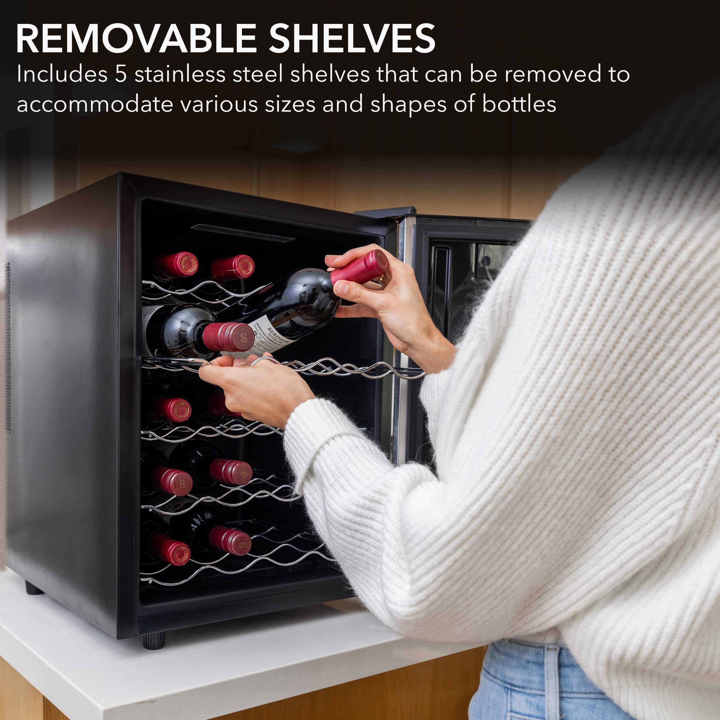 20 Bottle Thermoelectric Wine Cooler With Mirror Glass Door - View 6 | Fridge.com