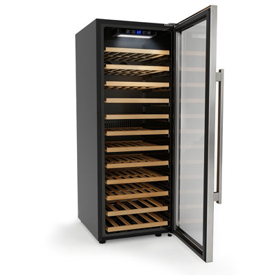 7 Cu.Ft. 80 Bottles Single Zone Freestanding Wine Cooler In Black With 12-Tier Wood Shelves | Fridge.com