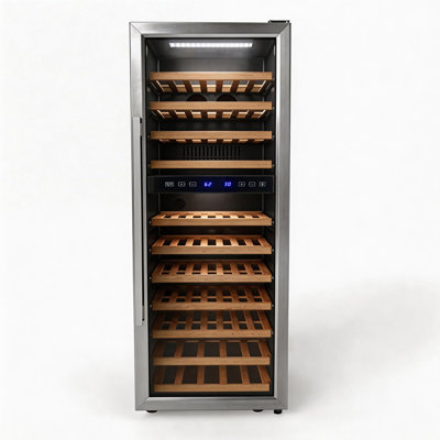 7 Cu.Ft. Dual Zone 73 Bottle Capacity Freestanding Wine Cooler In Black With 11-Tier Wood Shelves | Fridge.com