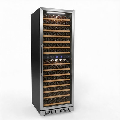 16 Cu.Ft. Dual Zone 160 Bottle Capacity Built-In Wine Cooler In Black With 15-Tier Beech Wood Shelves - View 1 | Fridge.com