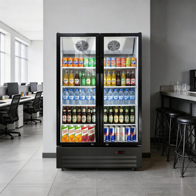 38 In. W 17 Cu. Ft. Commercial Refrigerator 2-Door Upright Display Beverage Cooler Refrigerator In Black - View 1 | Fridge.com