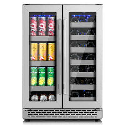 24 Inch Wine & Beverage Refrigerator-20 Bottles & 88 Cans Dual Zone Wine Fridge in Stainless Steel with Adjustable Shelves | Fridge.com