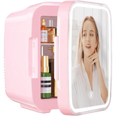 Yashe Skincare Fridge Mini Fridge For Bedroom With Dimmable LED Mirror, 4liter/6 Cans Cooler And Warmer For Makeup, Cosmetic, Beauty, Portable Refrige - View 1 | Fridge.com
