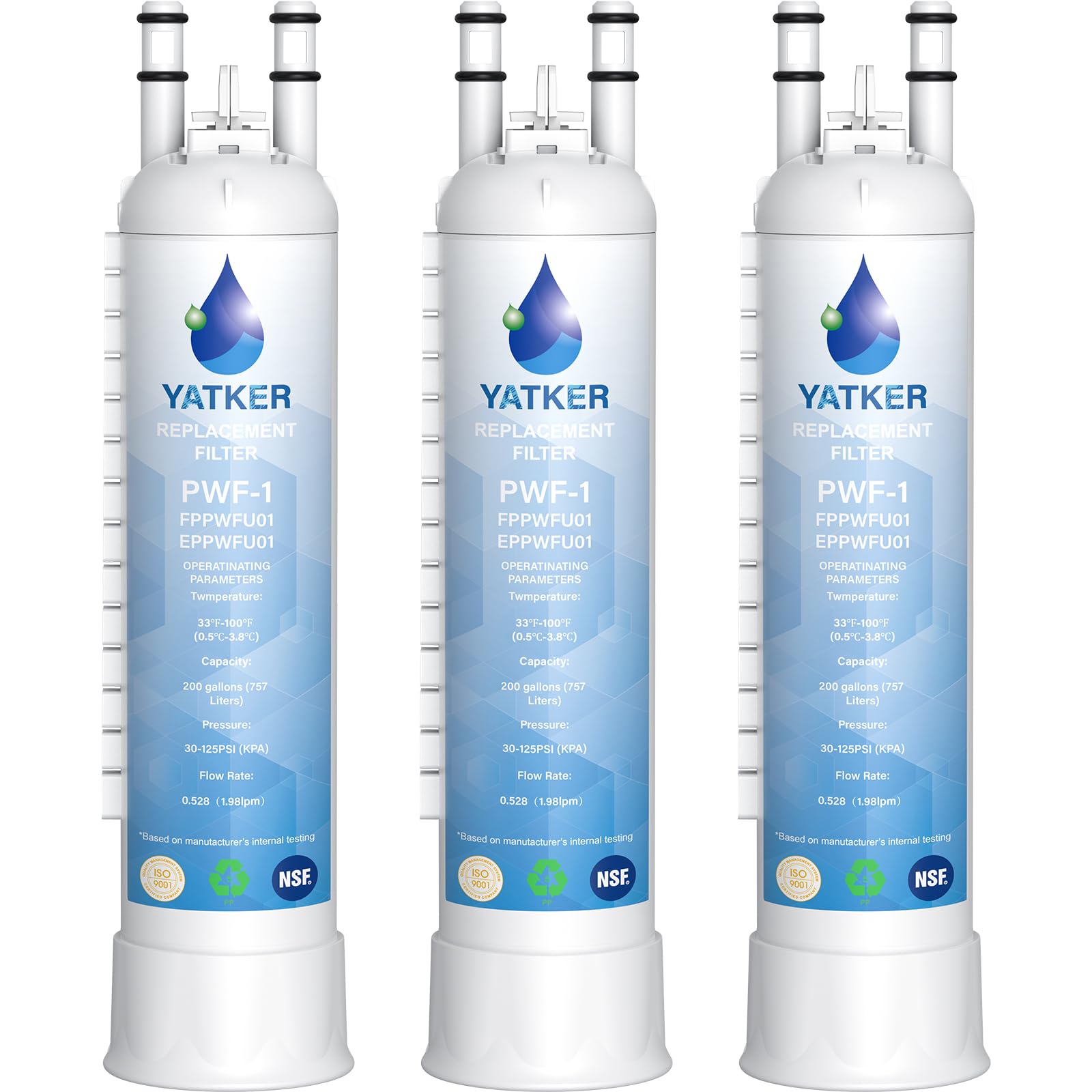 Yatker FPPWFU01 Water Filter Replacement for Frigidaire FPPWFU01 Water Filter, Compatible with PurePour PWF-1,EPPWF01 PureAdvantage PWF-1 (3-Pack) | Fridge.com