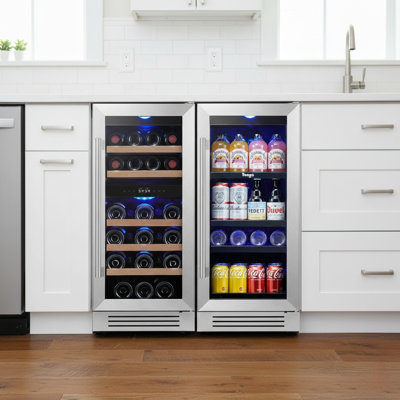 Yeego 29.6'' 28 Bottle and 120 Can Dual Zone Wine and Beverage Refrigerator | Fridge.com