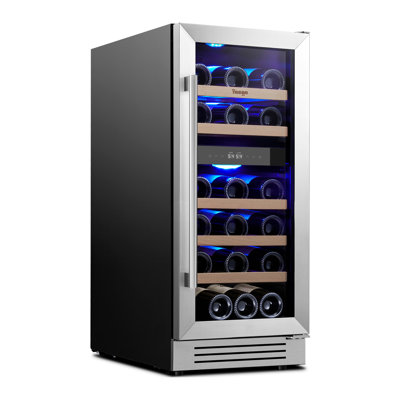 Yeego 28 Bottles 15" Dual Zone Wine Cooler Under Counter Compressor Wine Refrigerator | Fridge.com