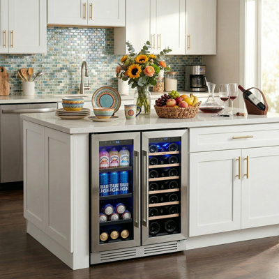 Yeego 24" Dual Zone Wine and Beverage Refrigerator, 20 Bottle & 60 Can Built-In Under Counter Wine Cooler, Front Venting | Fridge.com