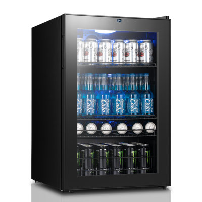 21.3" Beverage Refrigerator, 155Cans Beverage Cooler, 3454f Single-zone Drink Fridge With Glass Door & Led | Fridge.com