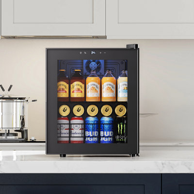 Compact 60-Can Beverage Cooler With Double Glass Door   34F to 54F Mini Beverage Fridge For Beer, Soda & Wine, Adjustable Shelves, Led Interior Lig | Fridge.com