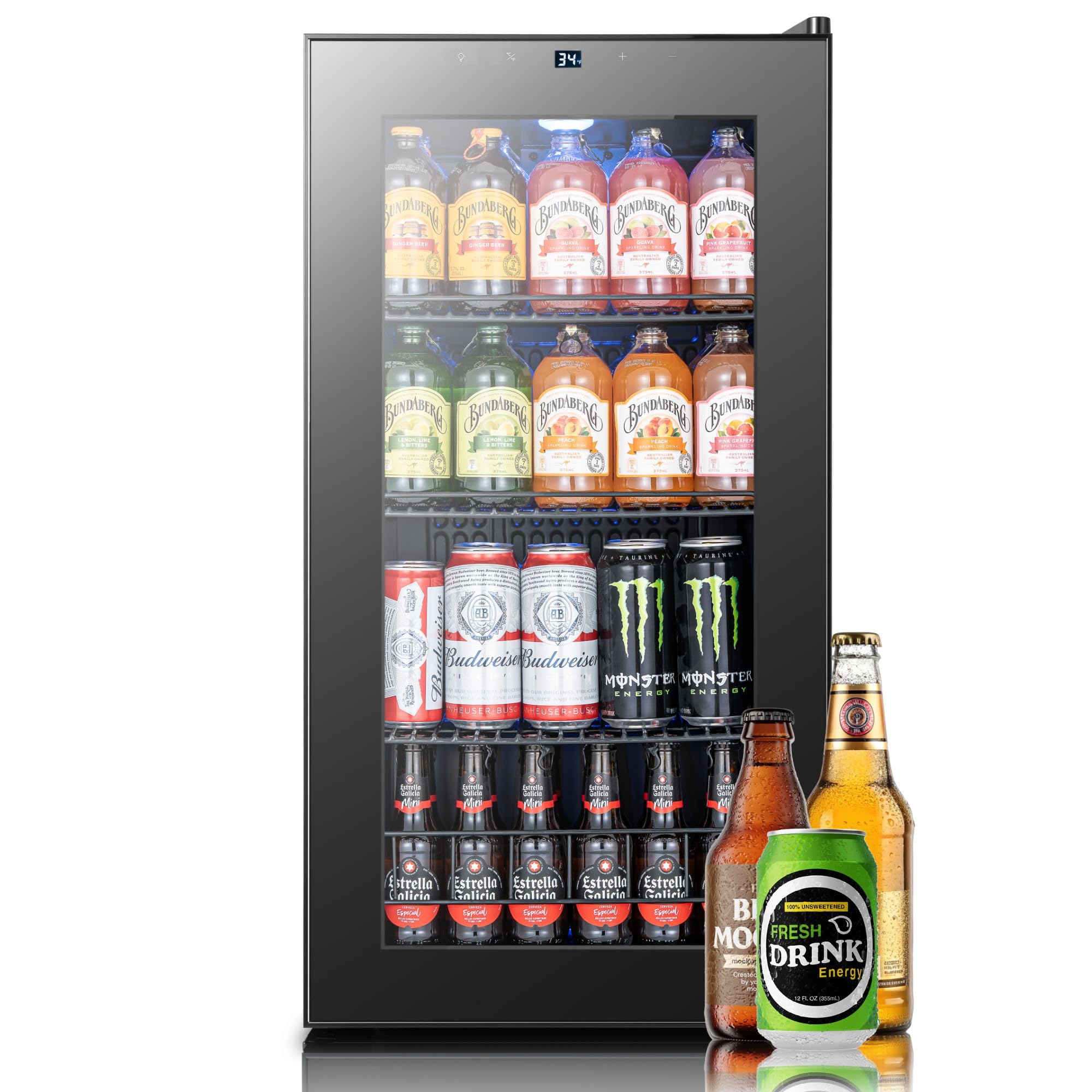 105-can Beverage Refrigerator, 3.1cu.ft Mini Fridge with Glass Door Freestanding Beverage Fridge with Adjustable Shelves for Soda Beer or Wine, Bevera — FIN-0017868 | Fridge.com