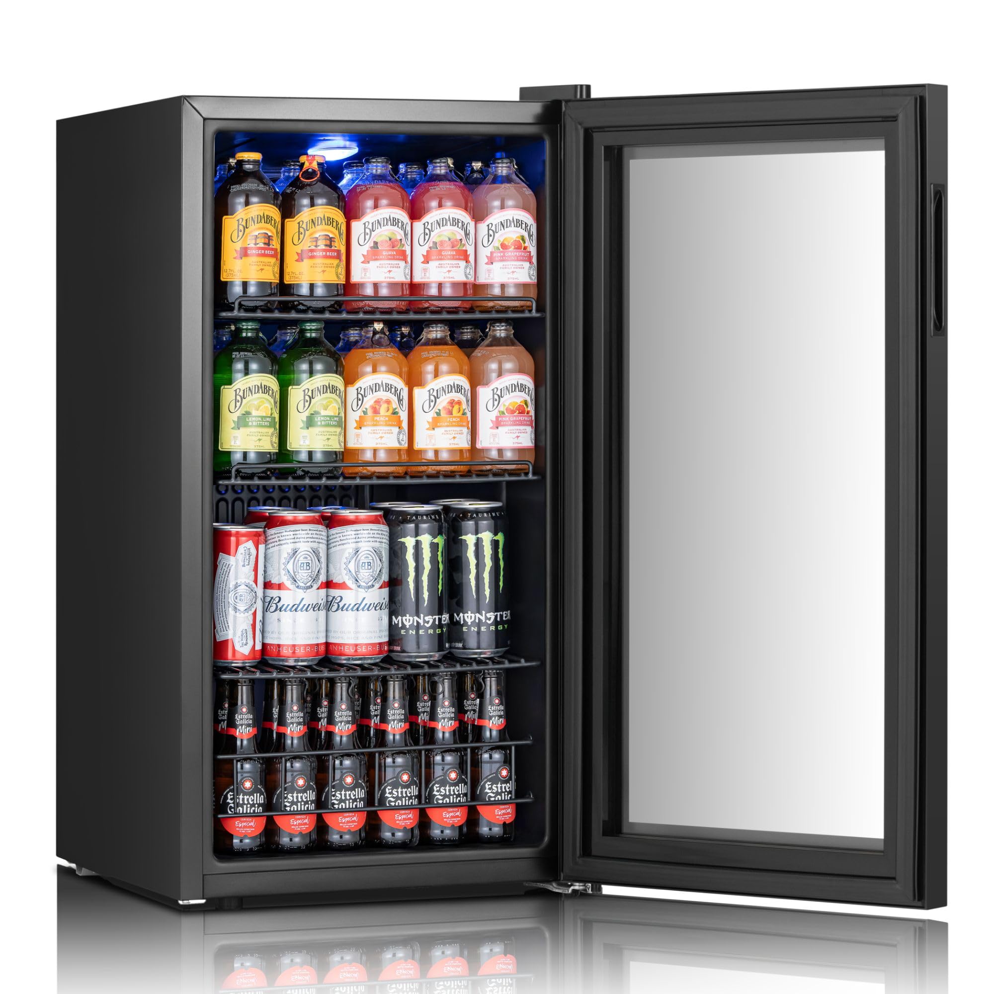 105-can Beverage Refrigerator, 3.1cu.ft Mini Fridge with Glass Door Freestanding Beverage Fridge with Adjustable Shelves for Soda Beer or Wine, Bevera — FIN-0017868 | Fridge.com