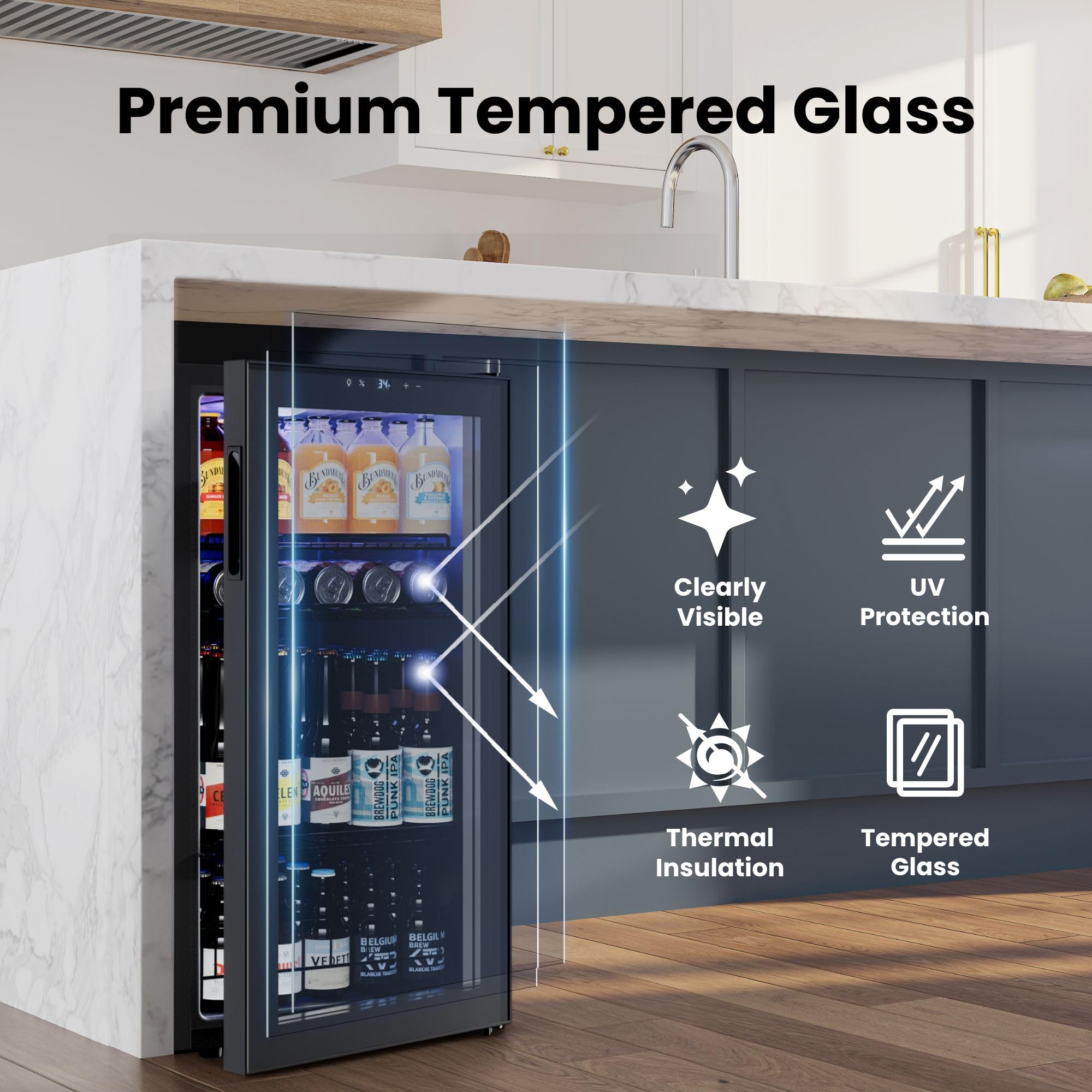 105-Can Beverage Refrigerator, 3.1cu.Ft Mini Fridge With Glass Door Freestanding Beverage Fridge With Adjustable Shelves For Soda Beer Or Wine, Bevera - View 6 | Fridge.com