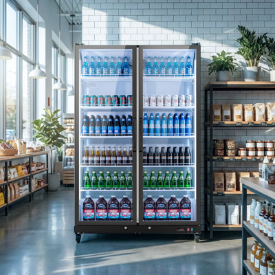 Yeego 37.79 Cu.ft Commercial Beverage Refrigerator 2 Glass Door Display Merchandiser with Door Lock Beverage Cooler | Fridge.com