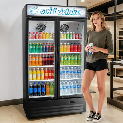 40 Inch Commercial Beverage Cooler - 35 Cu Ft Display Fridge, 8 Shelves, Glass Door Drink Refrigerator for Restaurant Bar Cafe | Fridge.com