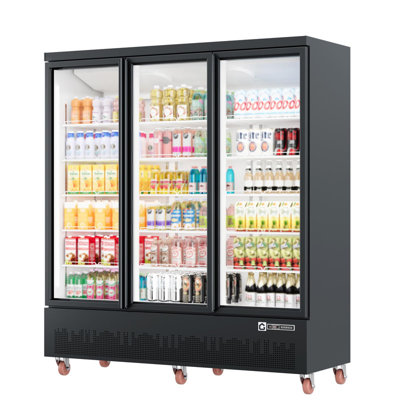 52.9 Cu.Ft Commercial Display Refrigerator, Glass Door Merchandiser Beverage Cooler, Adjustable Shelves, LED Lighting, Advertising Panel, Mobile | Fridge.com