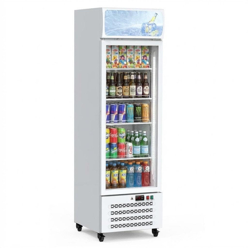Single Door Beverage Display Cooler with LED Light Box, Electronic Temperature Control - 115V Commercial Merchandiser Refrigerator | Fridge.com