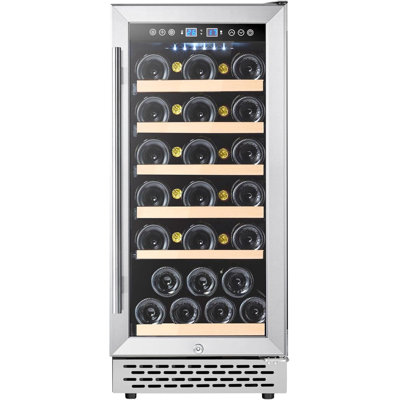 15-Inch 28-Bottle Wine Cooler Refrigerator with Digital Temperature Control, Lock, UV-Protected Glass Door & LED Lighting | Fridge.com