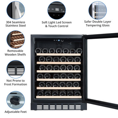 24-Inch 46-Bottle Built-In or Freestanding Wine Cooler, Single Zone Temperature Control (4164F) — Yiimo, model PHO_134YUUPL_15175_WZX