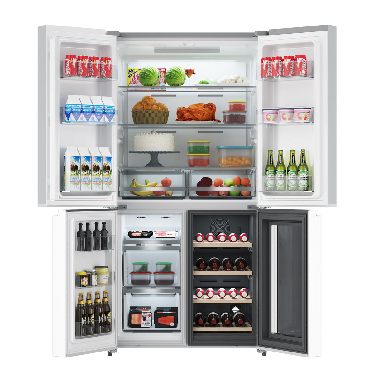 21 Cu.Ft Capacity French Door Fridge with Wine Cabinet, 4-Door Large French Refrigerator Frost-Free Cooling Stainless Steel Refrigerators for Home | Fridge.com