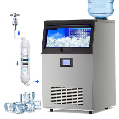 Commercial Grade Ice Maker Machine 100lbs/24H,2 Water Inlet Modes,Stainless Steel Under Counter Ice Machine with 33lbs Storage Bin,Freestanding Ice Ma | Fridge.com