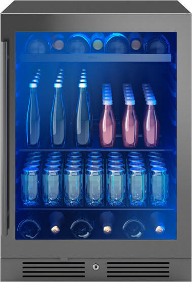 Zephyr Presrv 24" Black Stainless 7-Bottle and 108-Can Single Zone Beverage Cooler | Fridge.com