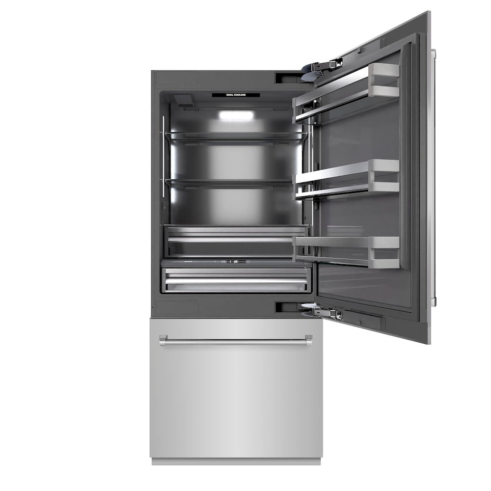ZLINE 36 in. 19.8 cu. ft. Built-In Bottom Freezer Refrigerator With Water Dispenser And Ice Maker With Graphite Gray Interior - View 3 | Fridge.com