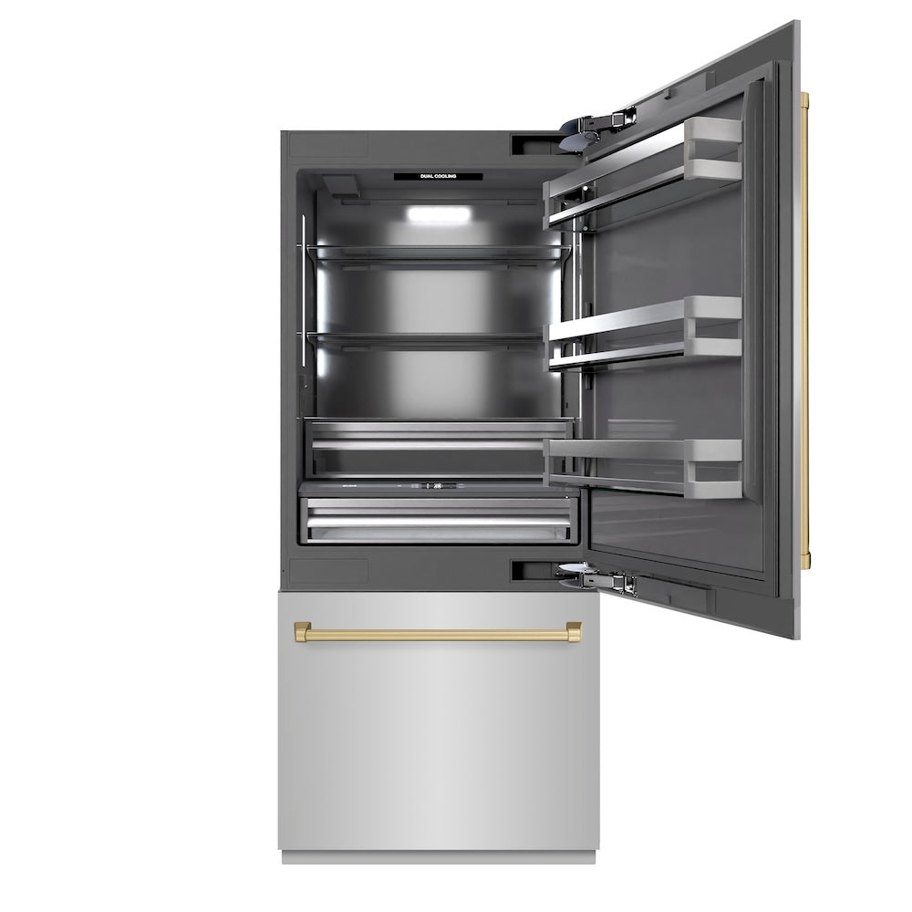 ZLINE 36 Inch autograph 36" Built In Counter Depth Bottom Freezer Refrigerator GRBITZ30436CB | Fridge.com