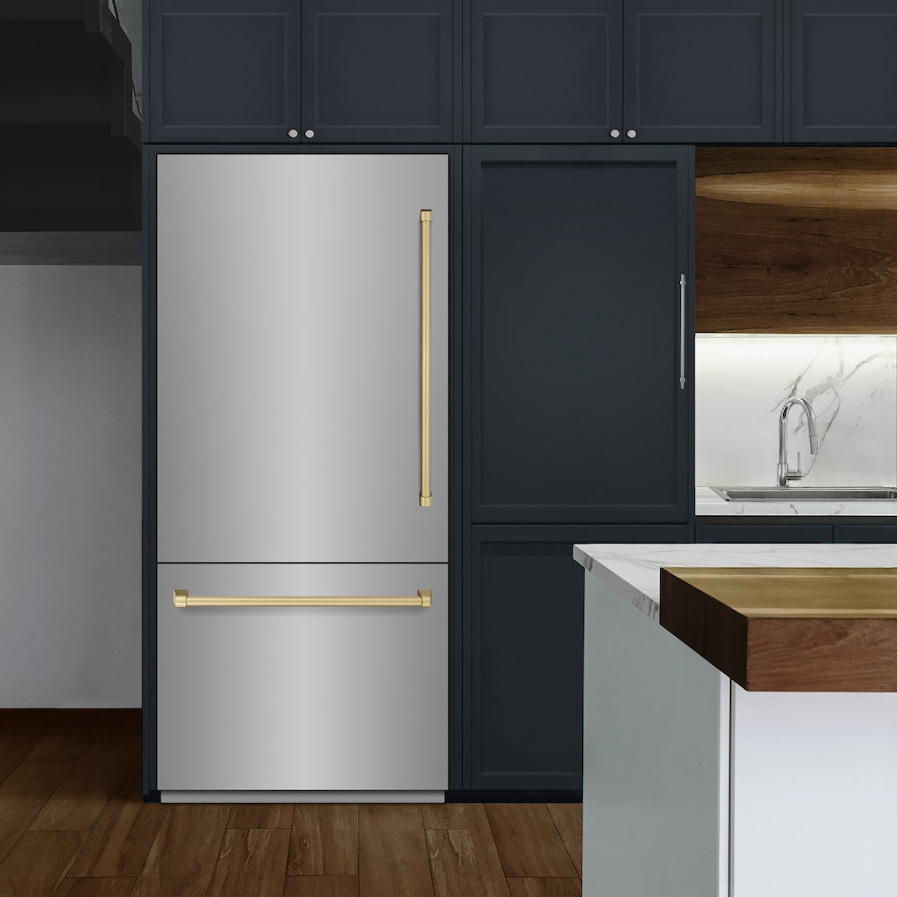 ZLINE Autograph Edition 36 in. 19.8 cu. ft. Built-In Bottom Freezer Refrigerator with Water Dispenser and Ice Maker in Stainless Steel with Graphite G | Fridge.com