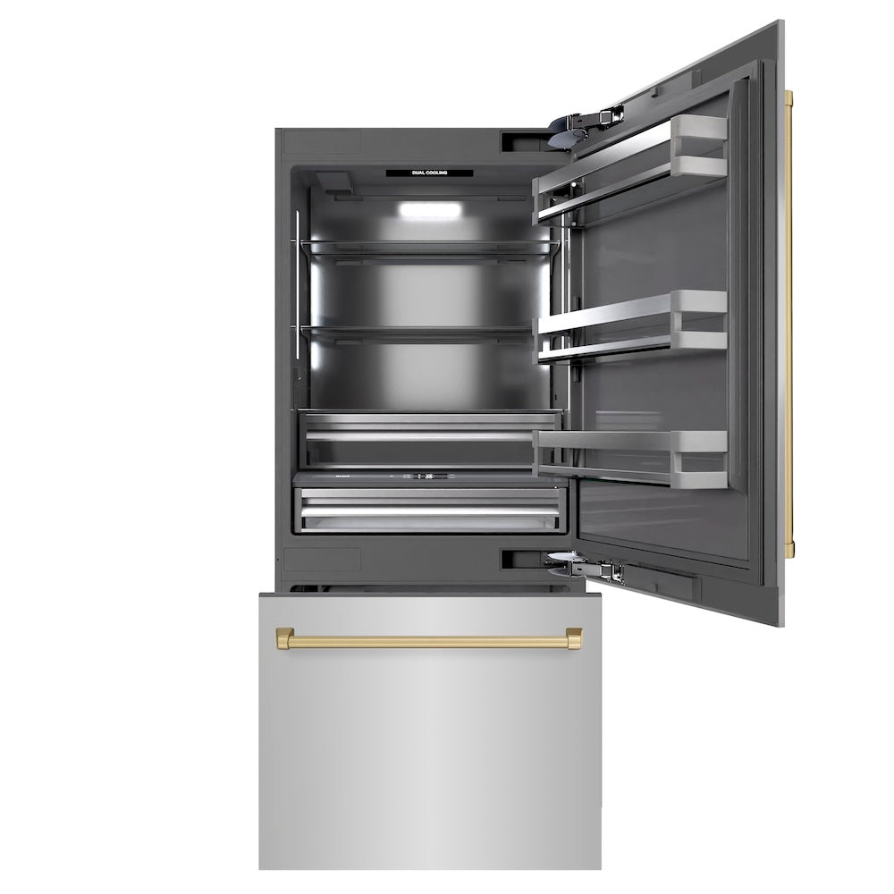 ZLINE Autograph Edition 36 in. 19.8 cu. ft. Built-In Bottom Freezer Refrigerator with Water Dispenser and Ice Maker in Stainless Steel with Graphite G | Fridge.com