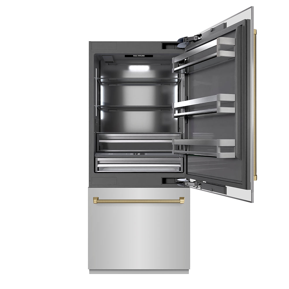 ZLINE 36 Inch Autograph 36" Built In Counter Depth Bottom Freezer Refrigerator GRBITZ30436KCB - View 4 | Fridge.com