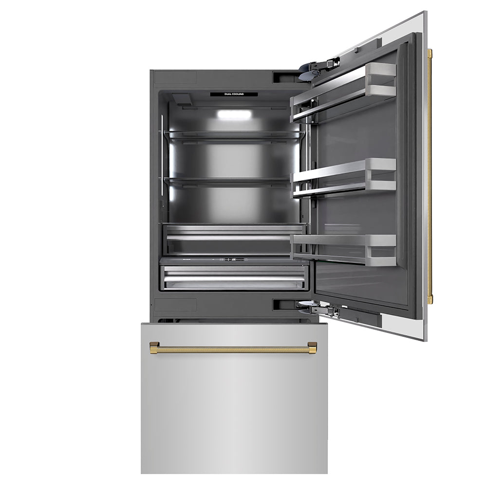 ZLINE 36 Inch autograph 36" Built In Counter Depth Bottom Freezer Refrigerator GRBITZ30436KG | Fridge.com