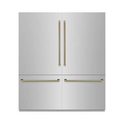 ZLINE Autograph 72 in. 39.6 cu. ft. French Door Built-In Bottom Freezer Refrigerator with Water Dispensers and Ice Makers in Stainless Steel with Grap | Fridge.com