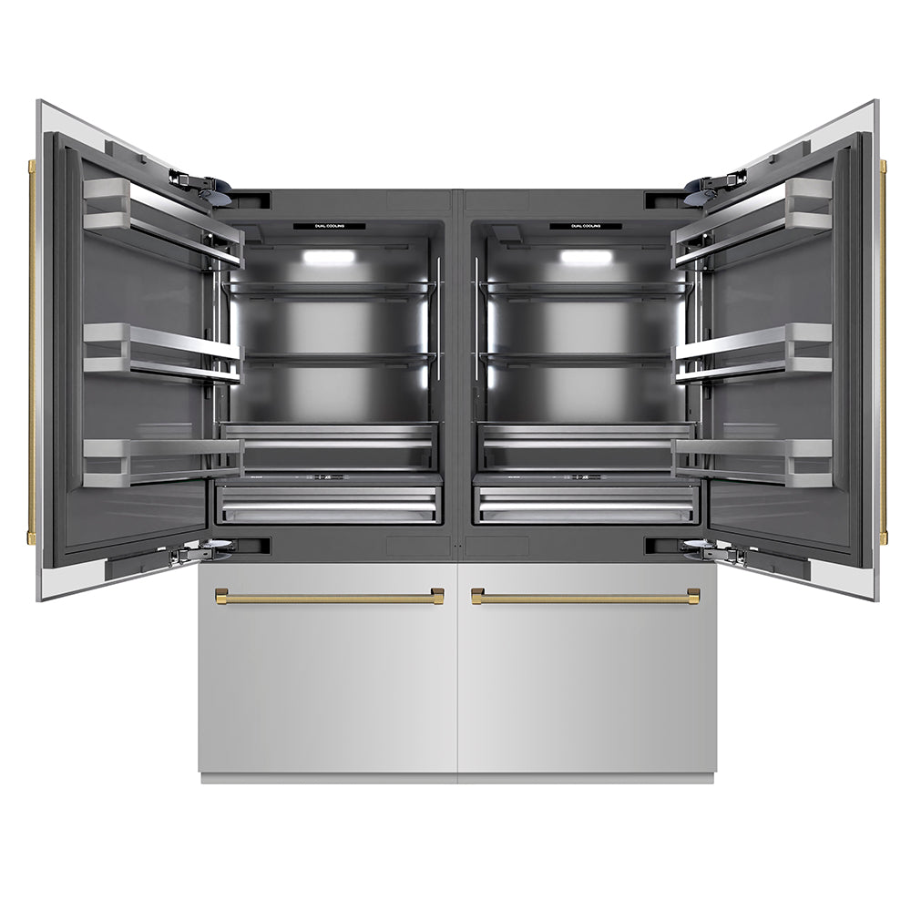 ZLINE Autograph 72 in. Built-In Refrigerator W/ Gray Interior And Polished Gold Helix Handles - View 2 | Fridge.com
