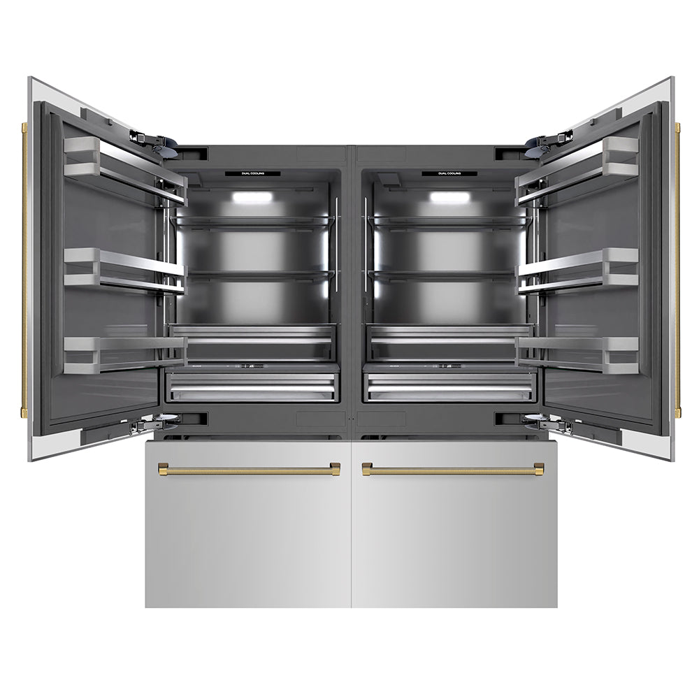 ZLINE Autograph 72 in. Built-In Refrigerator W/ Gray Interior And Polished Gold Helix Handles - View 5 | Fridge.com