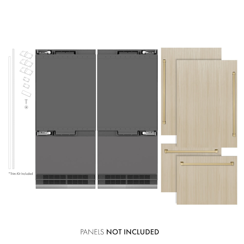 ZLINE Autograph Edition 72 in. 39.6 cu. ft. Panel Ready French Door Built-In Bottom Freezer Refrigerator with Water Dispensers and Ice Makers with Gra | Fridge.com